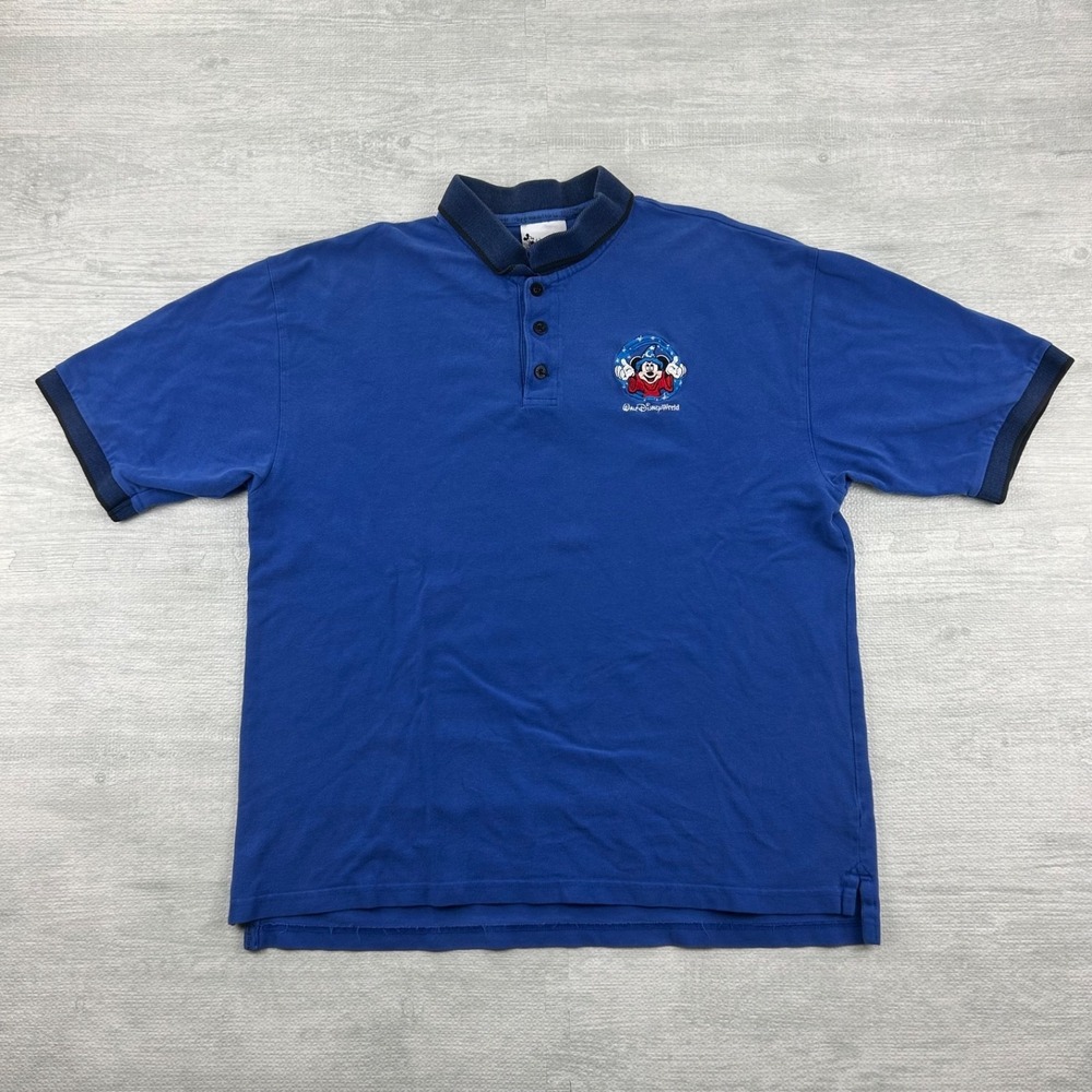Vintage 90s Walt Disney World Polo Shirt Size Large Blue Mickey Collard Button